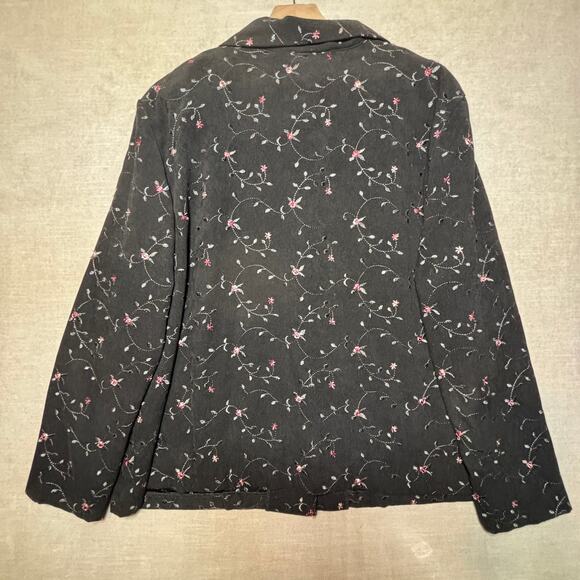 Dressbarn Woman Floral Embroidered Blazer Jacket 3X Black Romantic Cottagecore - Picture 2 of 6